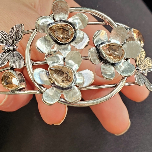 New Unique Morganite Butterflies and Flowers Silver Cuff Bracelet. - Picture 16 of 16
